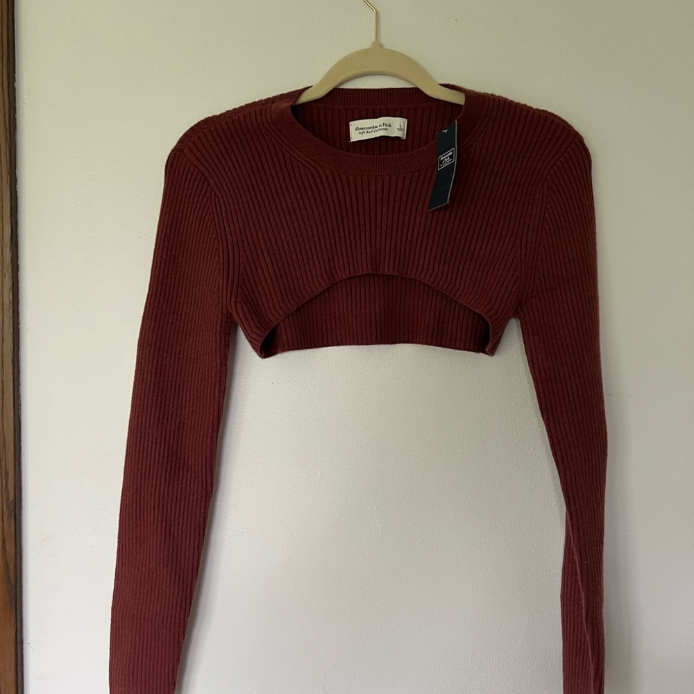 Maroon ribbed long sleeve Abercrombie top